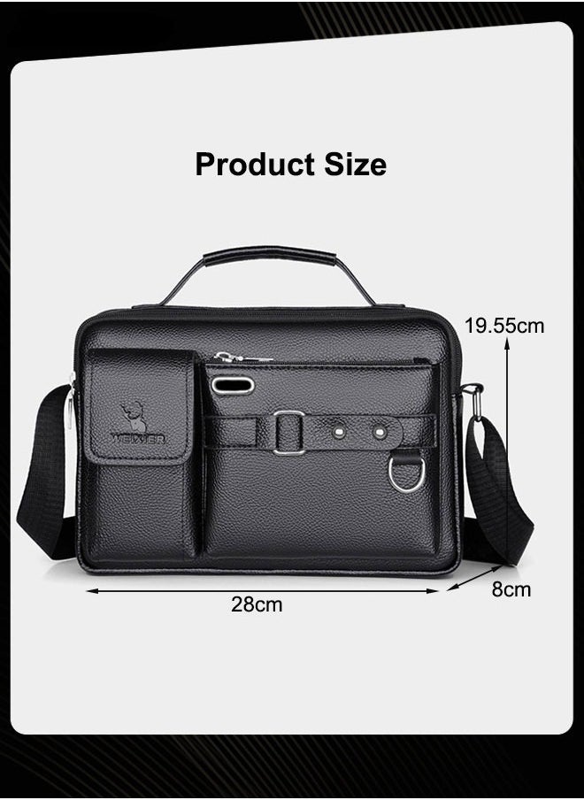 WEIXIER Men Retro Horizontal Shoulder Bag Portable Business Leather Waterproof and Wear Resistant Crossbody Bag with Adjustable Straps for Work Office Black  - Image 4