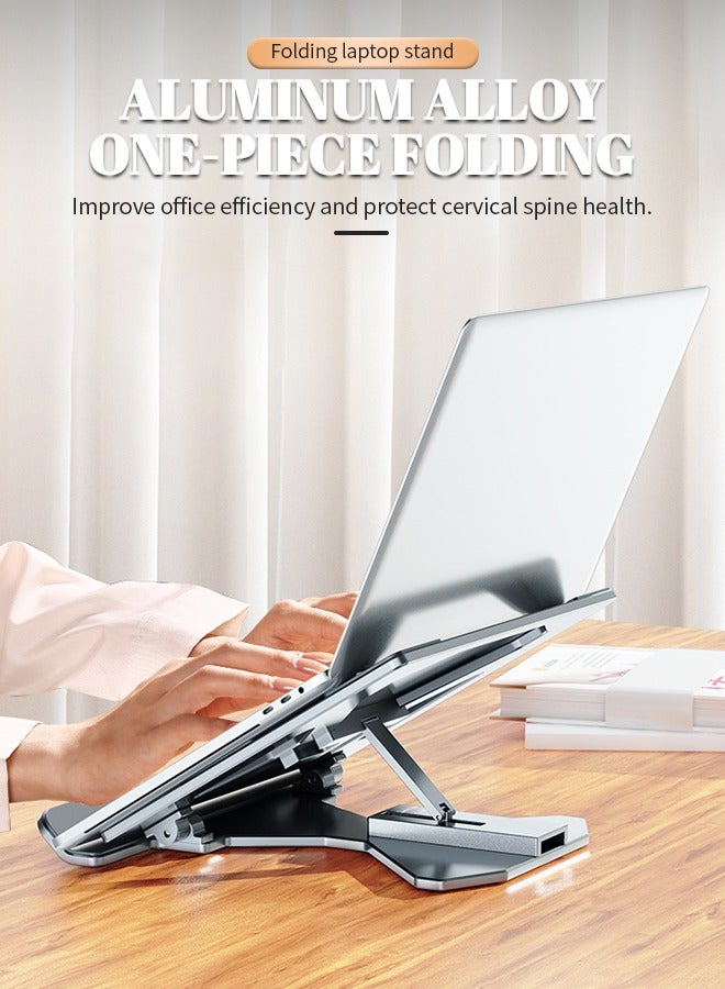 Folding Laptop Holder, Adjustable Computer Stand with Anti-slip Silicone Pad, Compatible with MacBook Air/Pro All Computers - Image 2