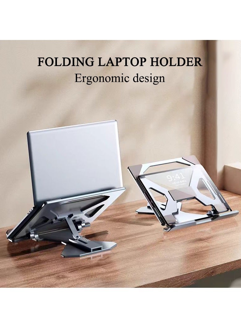 Folding Laptop Holder, Adjustable Computer Stand with Anti-slip Silicone Pad, Compatible with MacBook Air/Pro All Computers - Image 1