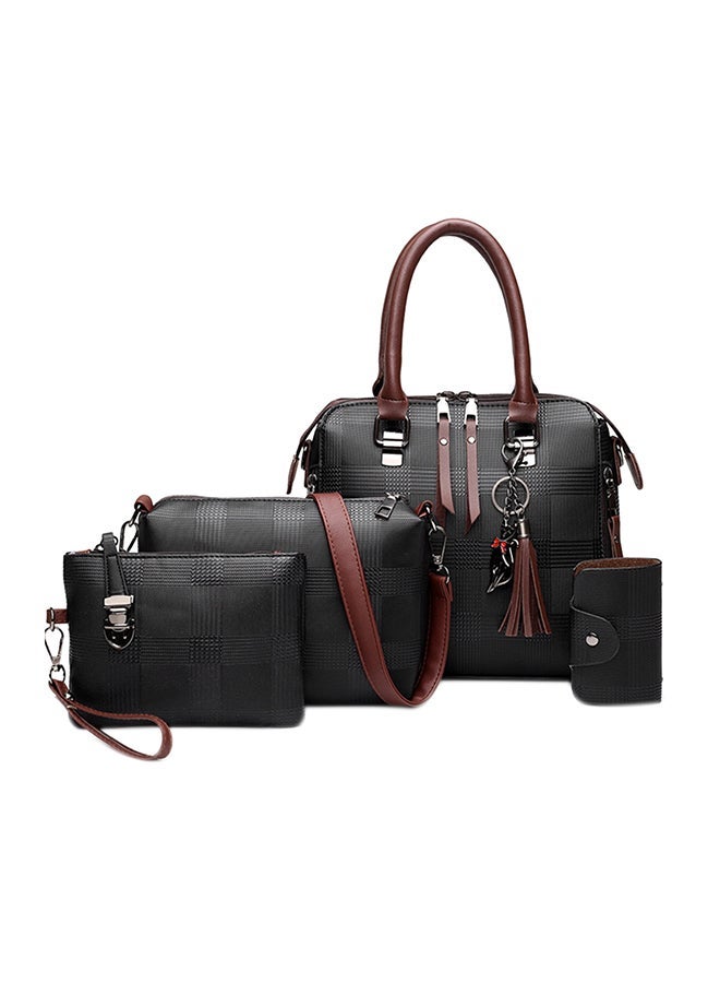 4 Piece Snake Pattern Handbag Set Black