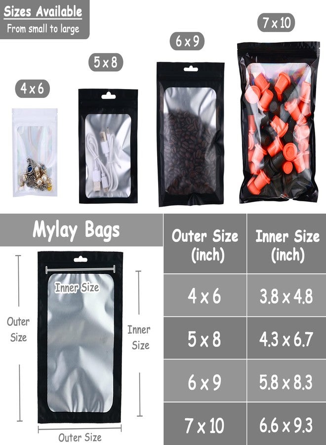 lucpur 200-pack Mylar Bags with Clear Window 7" x 10" 1 Quart Resealable Foil Pouches for Food Storage Large Smell Proof Edible Packaging Bag for Cookies Jewelry and Small Business, Matte Black - Image 3