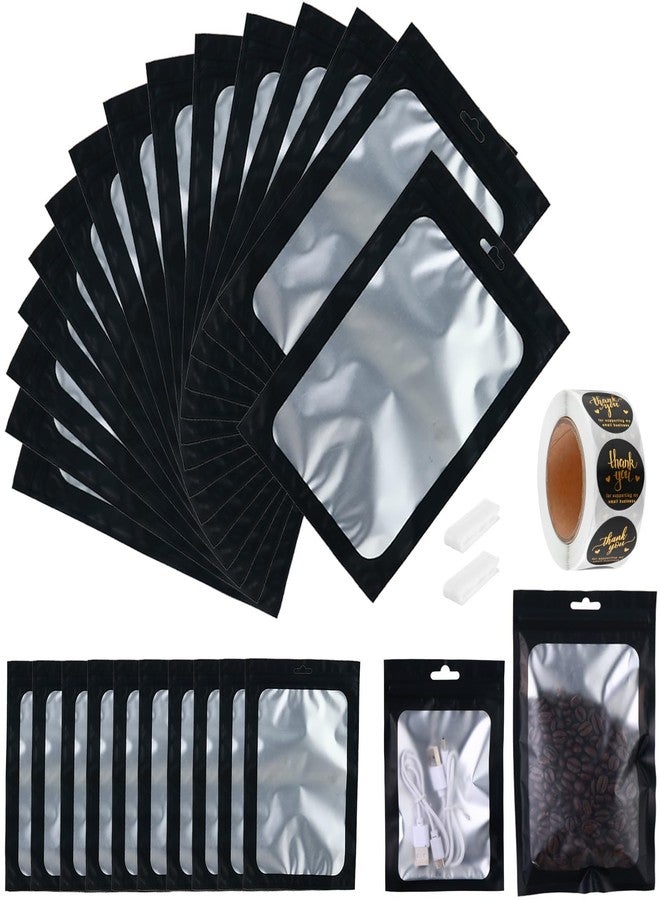 lucpur 200-pack Mylar Bags with Clear Window 7" x 10" 1 Quart Resealable Foil Pouches for Food Storage Large Smell Proof Edible Packaging Bag for Cookies Jewelry and Small Business, Matte Black - Image 1