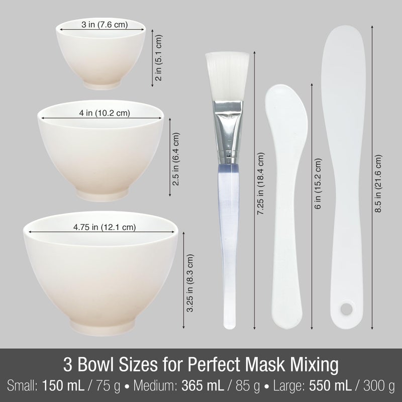 APPEARUS Facial Mask Silicone Mixing Bowl Set - 6-Piece Spa Skincare Kit with 3 Mixing Bowls, Brush & Spatulas - Reusable, Microwave & Dishwasher Safe - White - Image 3