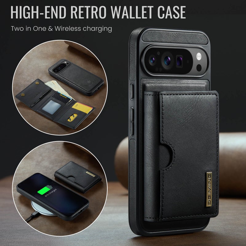 HuHa Case Cover For Google Pixel 9 Pro XL DG.MING M6 Series RFID Tri-fold Card Bag Removable Leather Phone Case(Black) - Image 2