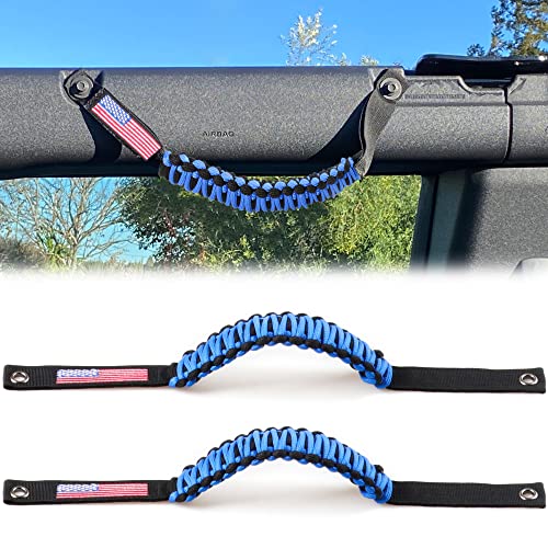 RERPRO Roll Bar Grab Handles for 2021 2022 2023 2024 2025 Ford Bronco 2 Door 4 Door Accessories Paracord Grip Handle with America Flag 2 Pack Blue - Image 1