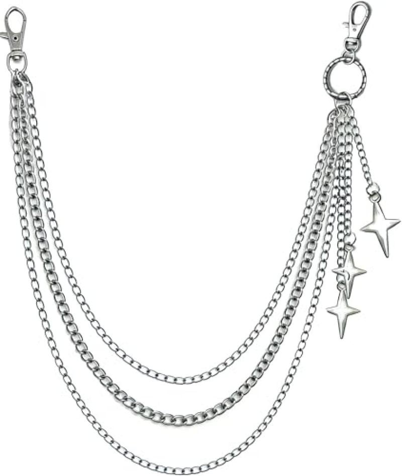 Stainless Steel Pants Chain: Silver Adjustable Multi-Layer - Rust-Resistant Star Cross Chain Belt for Unisex Hip-Hop Alternative Style Outfits - Image 1