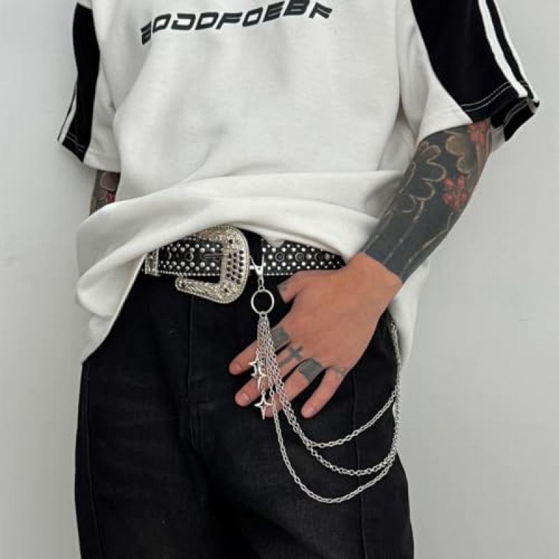 Stainless Steel Pants Chain: Silver Adjustable Multi-Layer - Rust-Resistant Star Cross Chain Belt for Unisex Hip-Hop Alternative Style Outfits - Image 5