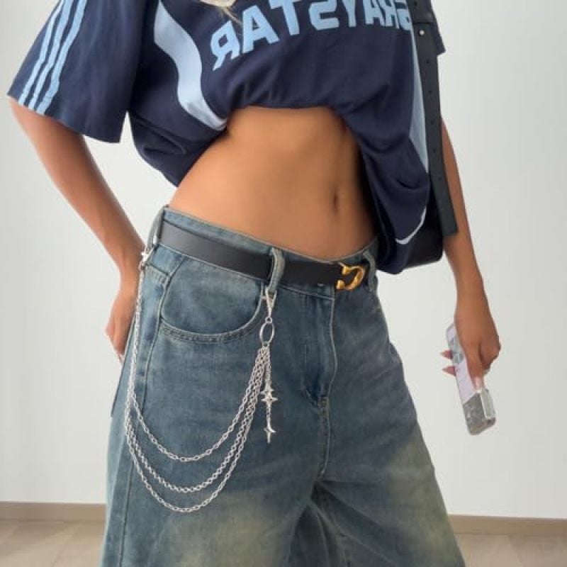 Stainless Steel Pants Chain: Silver Adjustable Multi-Layer - Rust-Resistant Star Cross Chain Belt for Unisex Hip-Hop Alternative Style Outfits - Image 4