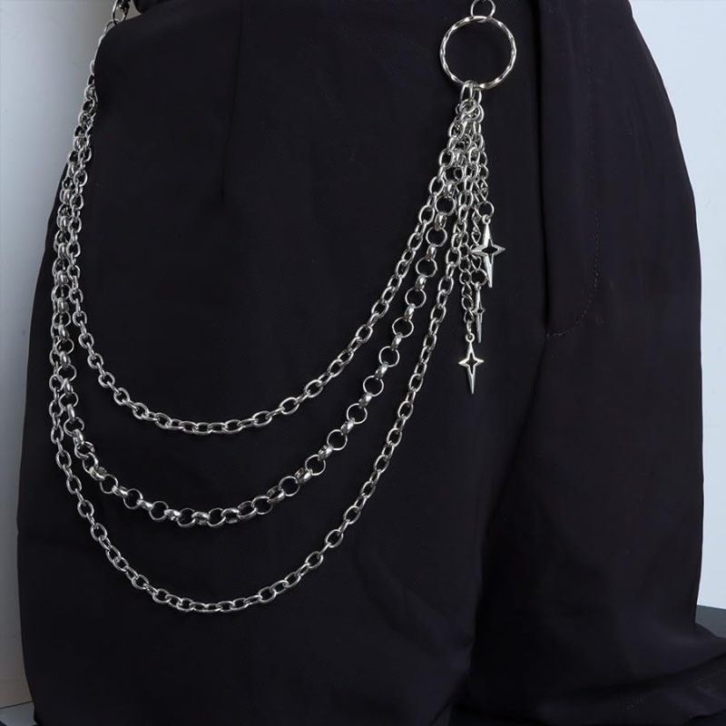 Stainless Steel Pants Chain: Silver Adjustable Multi-Layer - Rust-Resistant Star Cross Chain Belt for Unisex Hip-Hop Alternative Style Outfits - Image 2