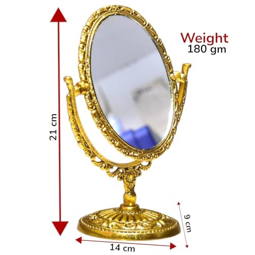 KridayKraft Aluminium Makeup Mirror Dual Sided Magnification for Easy Makeup (Golden), Oval, Tabletop - Image 2