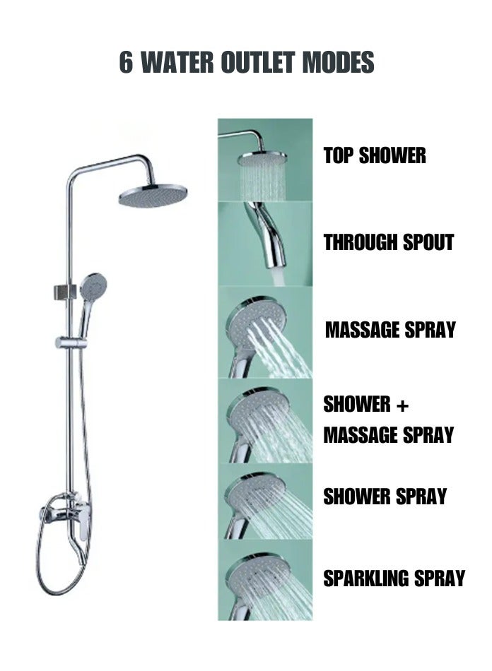 MODI Shower Panel with 5-Function Hand Shower & Overhead Rain Shower – ABS Wall Brackets, Brass Diverter - 130 cm Height - Image 1