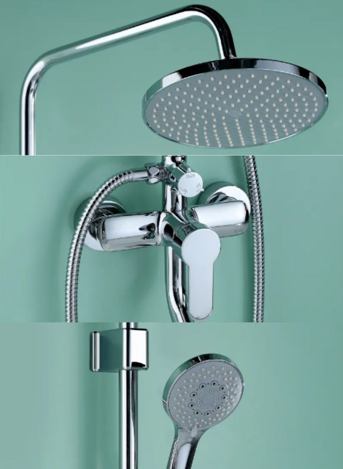 MODI Shower Panel with 5-Function Hand Shower & Overhead Rain Shower – ABS Wall Brackets, Brass Diverter - 130 cm Height - Image 2