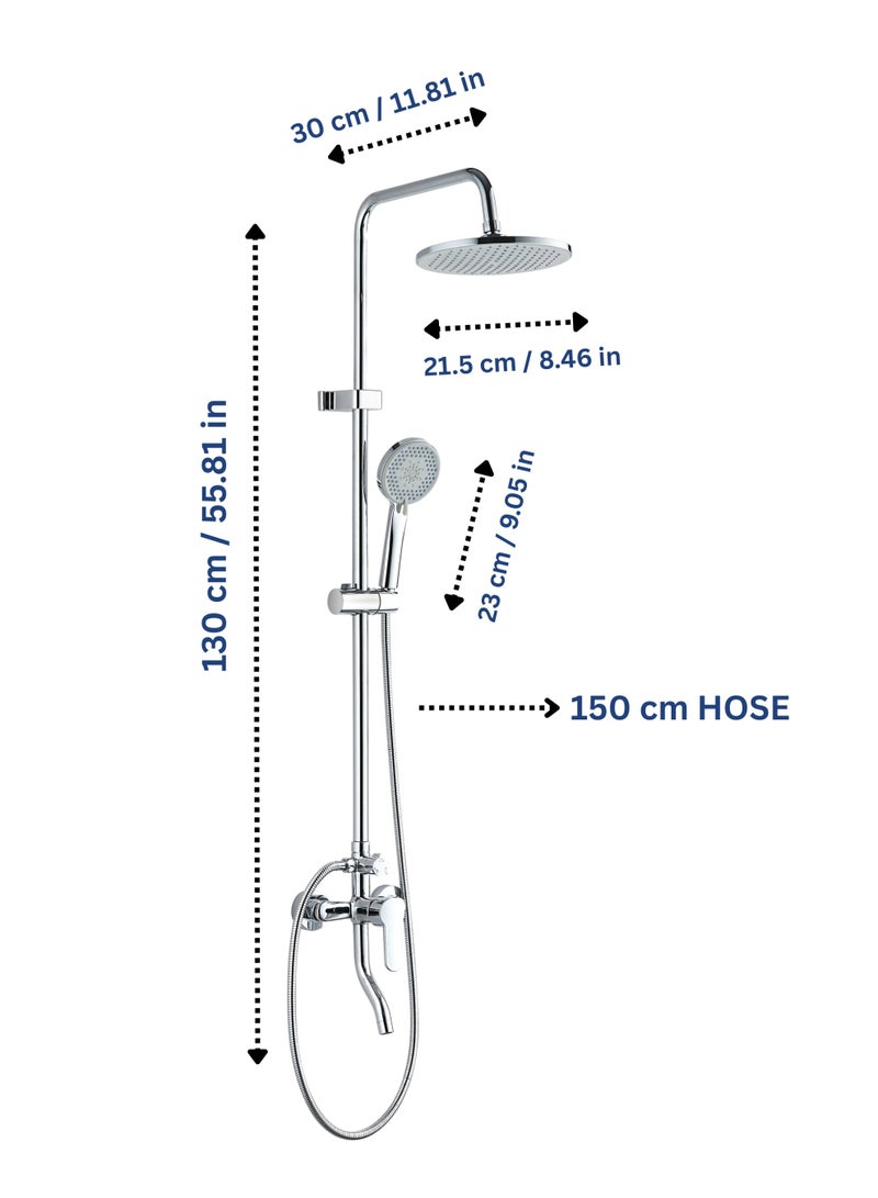 MODI Shower Panel with 5-Function Hand Shower & Overhead Rain Shower – ABS Wall Brackets, Brass Diverter - 130 cm Height - Image 3