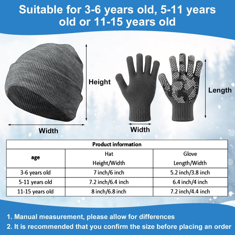 Evervibe 8 Pack Kids Beanie Hats and Gloves Set Knitted Beanies Hat Warm Stretch Gripper Gloves Winter Hats for Boys Girls(Vibrant,5-11 Years) - Image 2