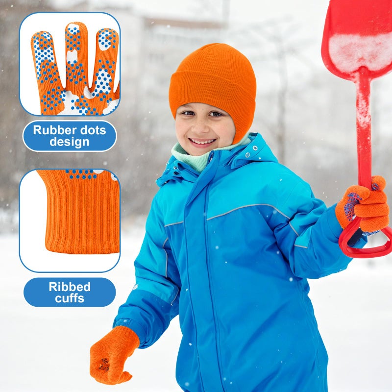 Evervibe 8 Pack Kids Beanie Hats and Gloves Set Knitted Beanies Hat Warm Stretch Gripper Gloves Winter Hats for Boys Girls(Vibrant,5-11 Years) - Image 3