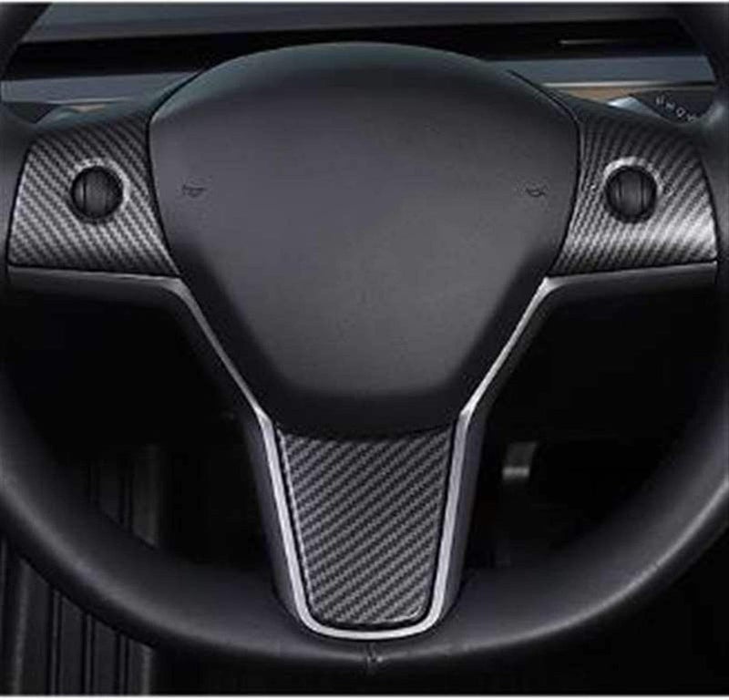 QASULER Carbon Fiber Steering Wheel Decoration Set for Tesla Model 3 - Image 5