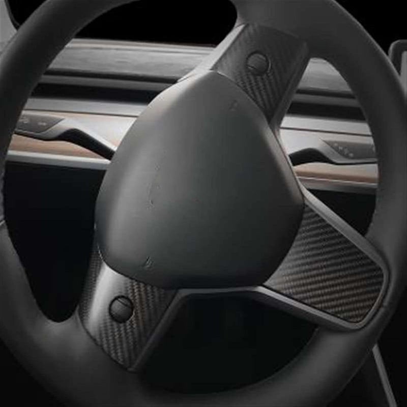 QASULER Carbon Fiber Steering Wheel Decoration Set for Tesla Model 3 - Image 4