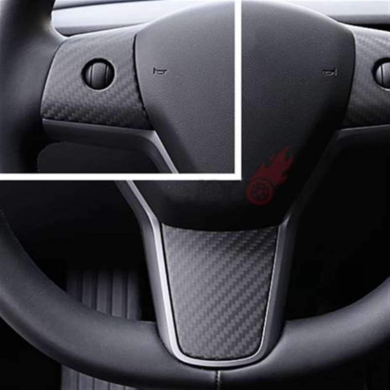 QASULER Carbon Fiber Steering Wheel Decoration Set for Tesla Model 3 - Image 3