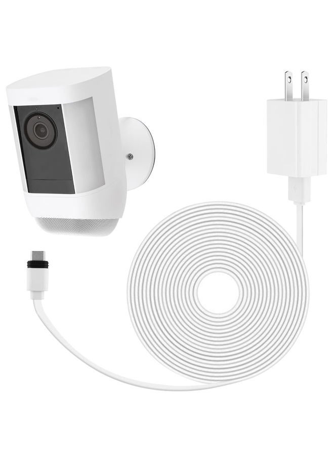 ALERTCAM Power Adapter for Ring Spotlight Cam Plus/Pro (Battery), with 25Ft/7.5m Flat Weatherproof Outdoor Cable Continuously Power Your Ring Camera - White - Image 1
