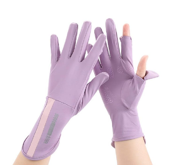 ZURATO Hand Gloves for Bike Riding for Women Sun Protection & Anti-Skid, Breathable, Open Finger Touch Screen, Driving, Cycling, Summer Cooling (Purple, Hand Gloves) - Image 3