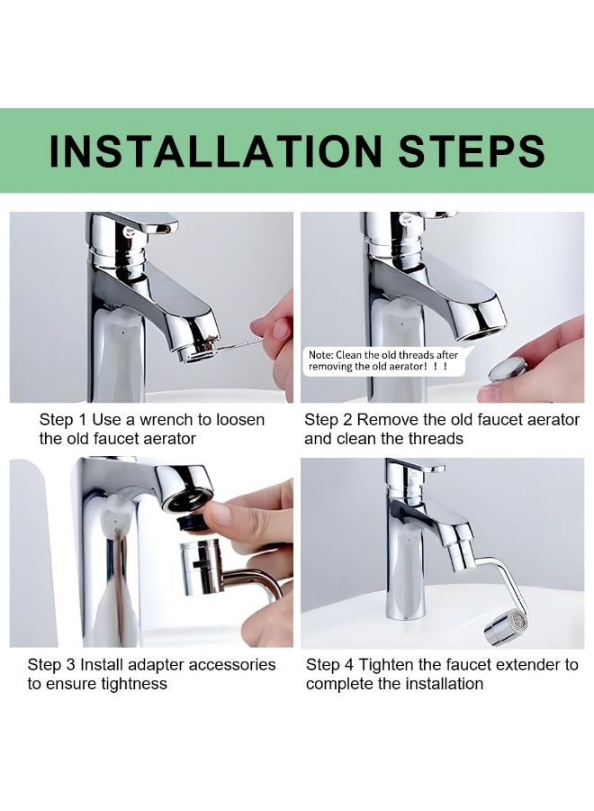 Arabest 1080° Rotating Faucet Extender for Bathroom Sink, Sink Water Faucet Aerator with Brass Extension, Sink Extender with Adjustable Swivel Arm, Fit to Faucet Threads G1/2, 15/16”, and 55/64” - Image 5