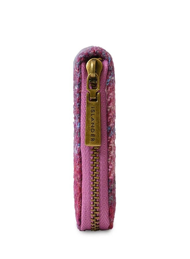 Islander HarrisTweed & PU Leather women’s long zip purse, Pink and Blue Tartan, Carry Cash & card, Scottish Style - Image 3