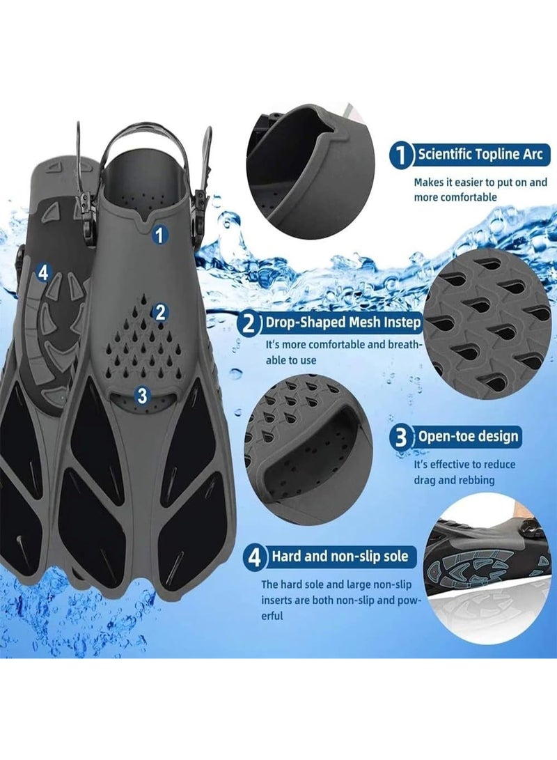 Relex Snorkel Fins Adjustable Buckles Open Heel Swim Flippers Travel Size Short Swim Fins for Snorkeling Diving Swimming Adult Men Womens (L) - Image 2