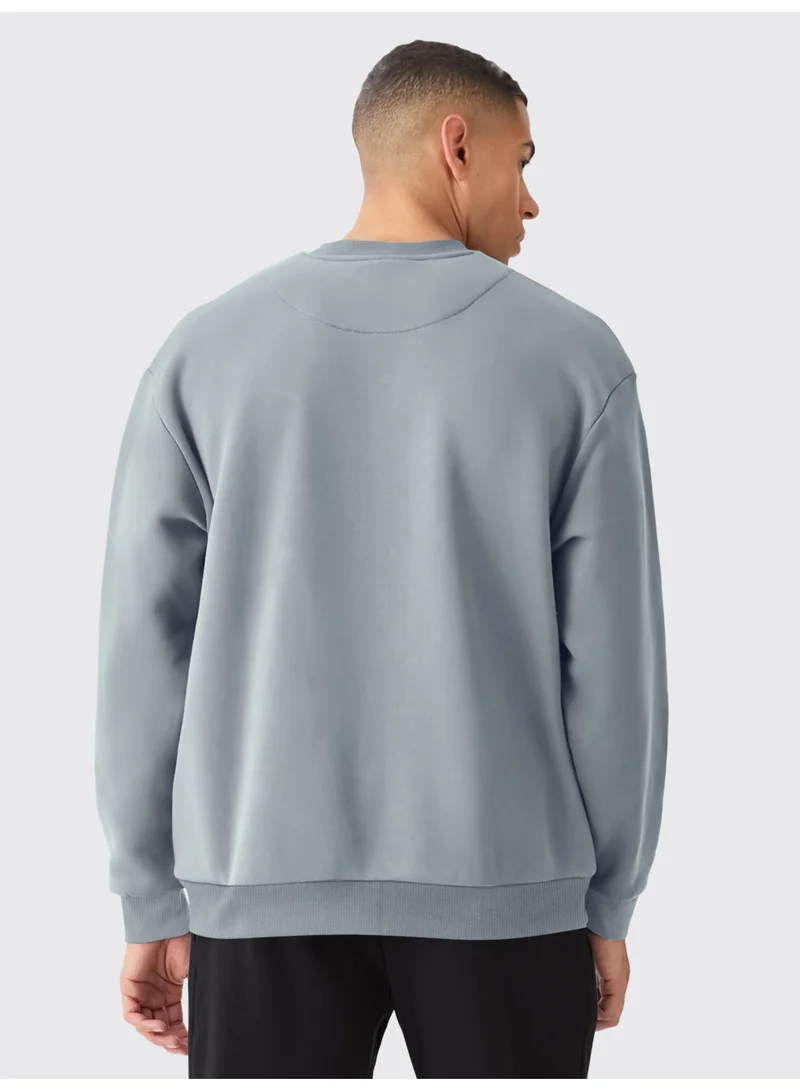 Maniac Maniac Mens Solid Round Neck Long Sleeve Ligth Grey Cotton Fleece Sweatshirt