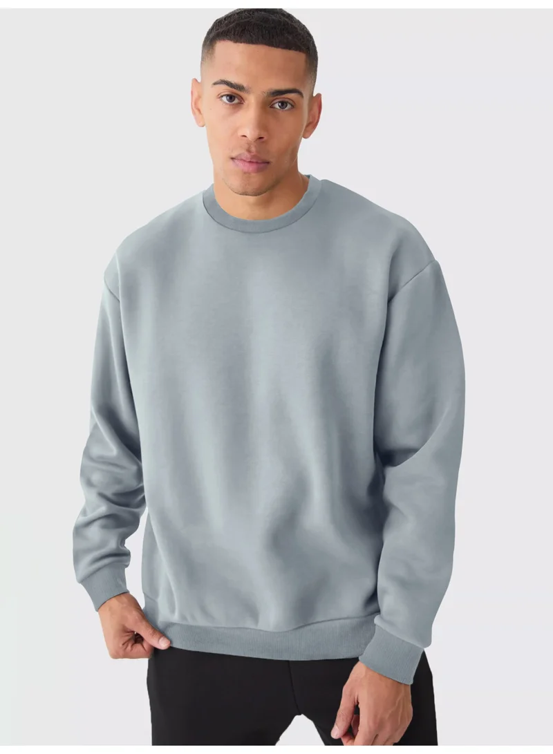 Maniac Maniac Mens Solid Round Neck Long Sleeve Ligth Grey Cotton Fleece Sweatshirt