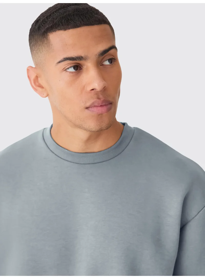 Maniac Maniac Mens Solid Round Neck Long Sleeve Ligth Grey Cotton Fleece Sweatshirt