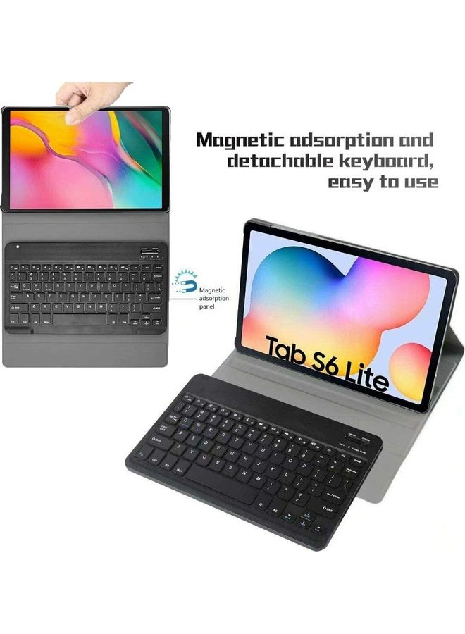 NIBEMINENT Protective Leather Folio Cover With Detachable Magnetically Wireless Bluetooth Keyboard For Samsung Tab S6 Lite black  - Image 3