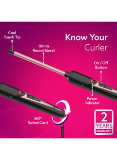 AGARO Round Chopstick Curler, With 10 MM Barrel, Rod, Tong, Chopstick Round Hair Curler, Ceramic Coated Plates, Cool Touch Tip, Fast Heating, For Men Women, Maggie Curl, Styling (HC7017, Rose Gold & Black). - pzsku/ZBB6F94BCD770B43A3771Z/45/_/1738306713/5f8836e3-7f16-4b23-bfa1-568704581dea