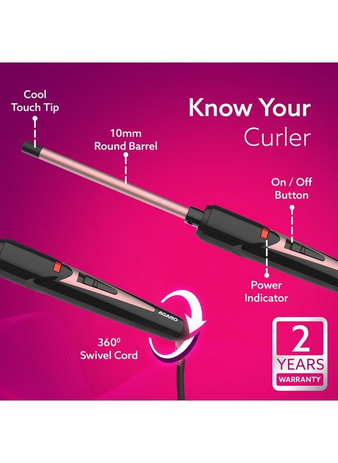AGARO AGARO Round Chopstick Curler, With 10 MM Barrel, Rod, Tong, Chopstick Round Hair Curler, Ceramic Coated Plates, Cool Touch Tip, Fast Heating, For Men Women, Maggie Curl, Styling (HC7017, Rose Gold & Black).  - Image 5