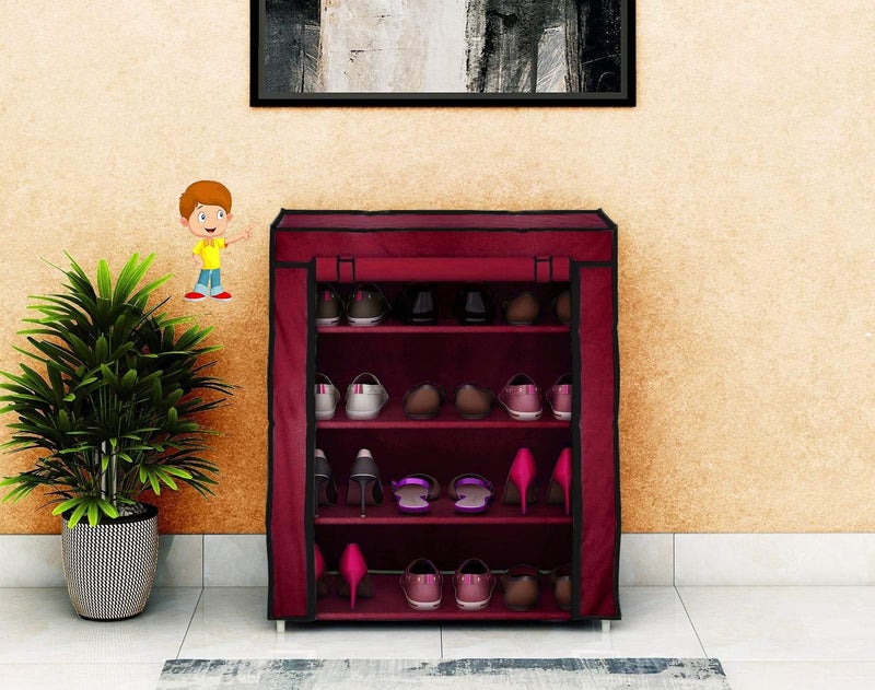 Flipzon Iron and Fabric Multi-Purpose Shoe Rack, 4-5 Shelf/Tier, Organiser - Maroon(Make in India) - Image 1