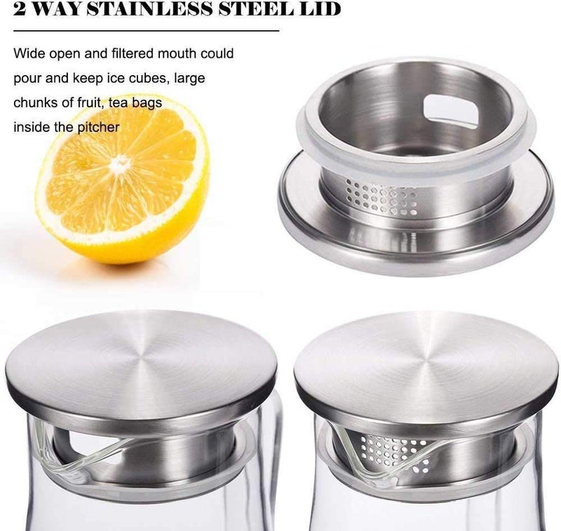 ConvertKitchen 1800 ML Water Juice Jug Pot, Stainless Steel Air Tight Cap,Transparent Borosilicate Glass (Set of 1)  - Image 5