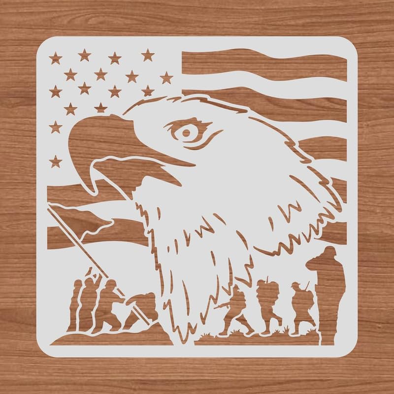 Devasya Crafts 12x12inch Independence Day Theme Plastic Painting Templates, Eagle Pattern Drawing Template Stencil for Scrabooking Card Making, DIY Wall Floor Decoration - Image 1