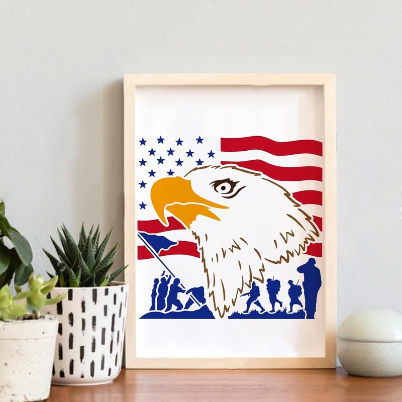 Devasya Crafts 12x12inch Independence Day Theme Plastic Painting Templates, Eagle Pattern Drawing Template Stencil for Scrabooking Card Making, DIY Wall Floor Decoration - Image 4