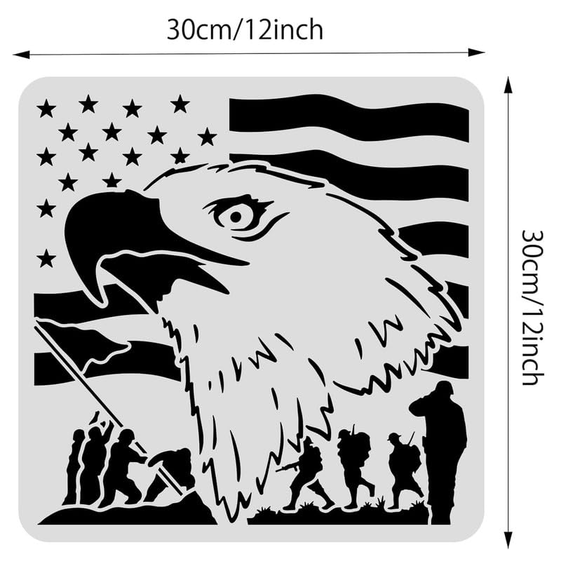 Devasya Crafts 12x12inch Independence Day Theme Plastic Painting Templates, Eagle Pattern Drawing Template Stencil for Scrabooking Card Making, DIY Wall Floor Decoration - Image 2