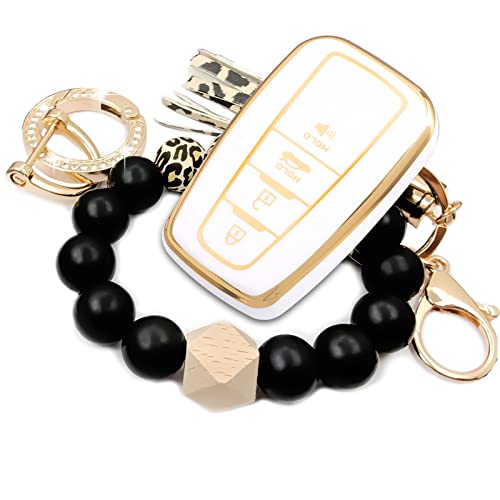 RFSRZ for Toyota Key Fob Cover with Premium Shell Wristlet 360 Degree Protection Key Case for 20182022 2023 2024 Camry RAV4 Highlander Avalon CHR Prius Corolla GT86 Smart Key White - Image 1