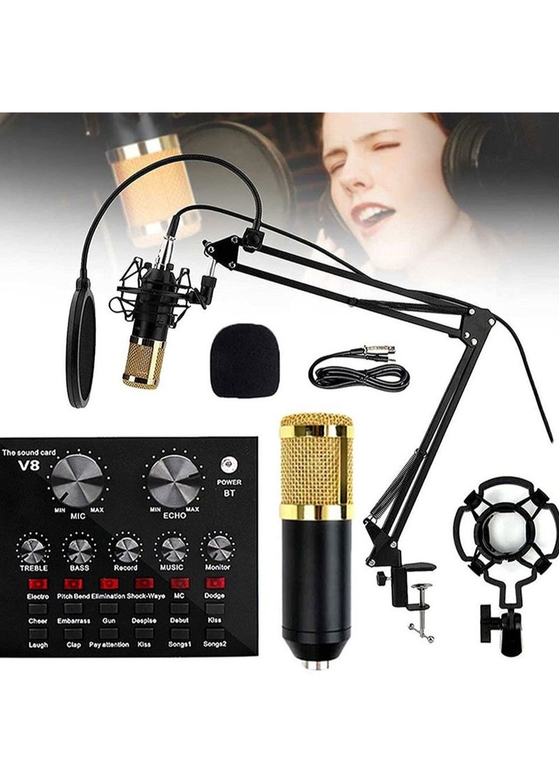 ELTRAZONE Microphone,Live Sound Card & BM800 Suspension Microphone Kit Broadcasting Recording Condenser Microphone Set Intelligent Volume Audio Mixer Sound Card for Computer PC Live Sound - Image 1