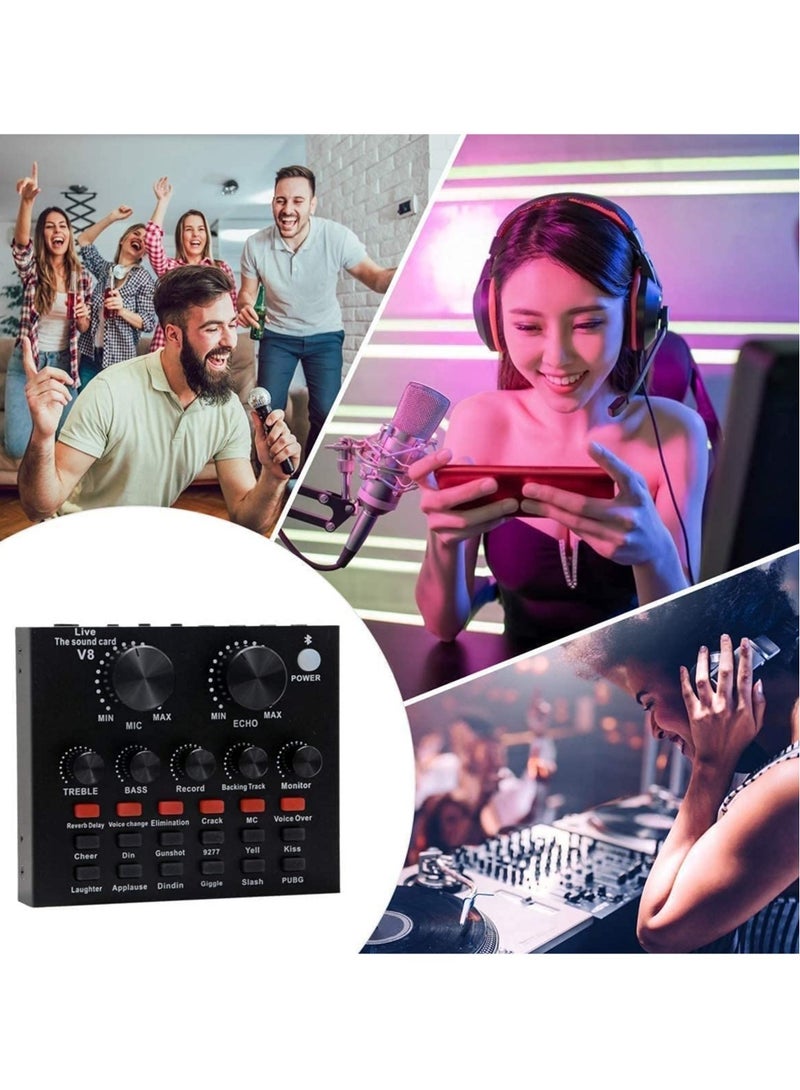 ELTRAZONE Microphone,Live Sound Card & BM800 Suspension Microphone Kit Broadcasting Recording Condenser Microphone Set Intelligent Volume Audio Mixer Sound Card for Computer PC Live Sound - Image 2