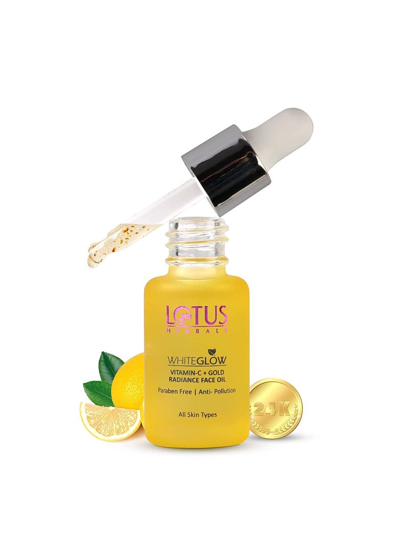 Lotus Herbals WhiteGlow Vitamin C And Gold Radiance Face Oil For Dull Dry Skin Intense Hydration 15ml  - Image 1