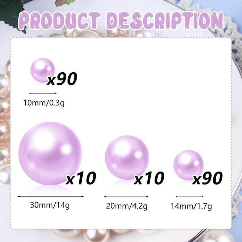 ZEBMOON 200PCS Light Purple Faux Pearls Beads for Centerpiece Vases, Vase Filler Faux Pearls, No Holes Filler Beads for Party Anniversary Birthday Wedding Table Decor, 10/14/20/30mm - Image 2
