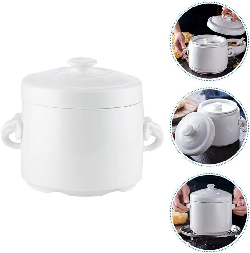Hemoton 275ml White Ceramic Stew Pot with Lid Steam Soup Bowl with Handles Steaming Cup Soup Noodle Bowl Stockpot Cookware for Egg Custard Medicinal and Birds Nest - Image 3