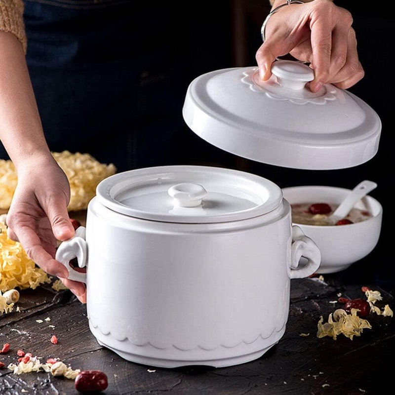 Hemoton 275ml White Ceramic Stew Pot with Lid Steam Soup Bowl with Handles Steaming Cup Soup Noodle Bowl Stockpot Cookware for Egg Custard Medicinal and Birds Nest - Image 5
