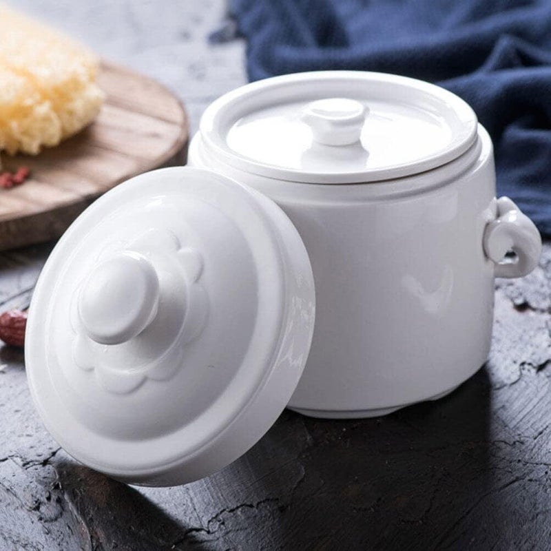 Hemoton 275ml White Ceramic Stew Pot with Lid Steam Soup Bowl with Handles Steaming Cup Soup Noodle Bowl Stockpot Cookware for Egg Custard Medicinal and Birds Nest - Image 4