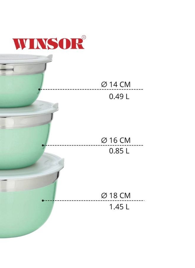 Winsor WINSOR Mixing Bowls With Airtight Lids | Stainless Steel Mixing Bowls Set | 3 Sizes With Non-Slip Silicone Bottom, Fit As Baking Gift Or Kitchen Cereal Salad  - Image 4