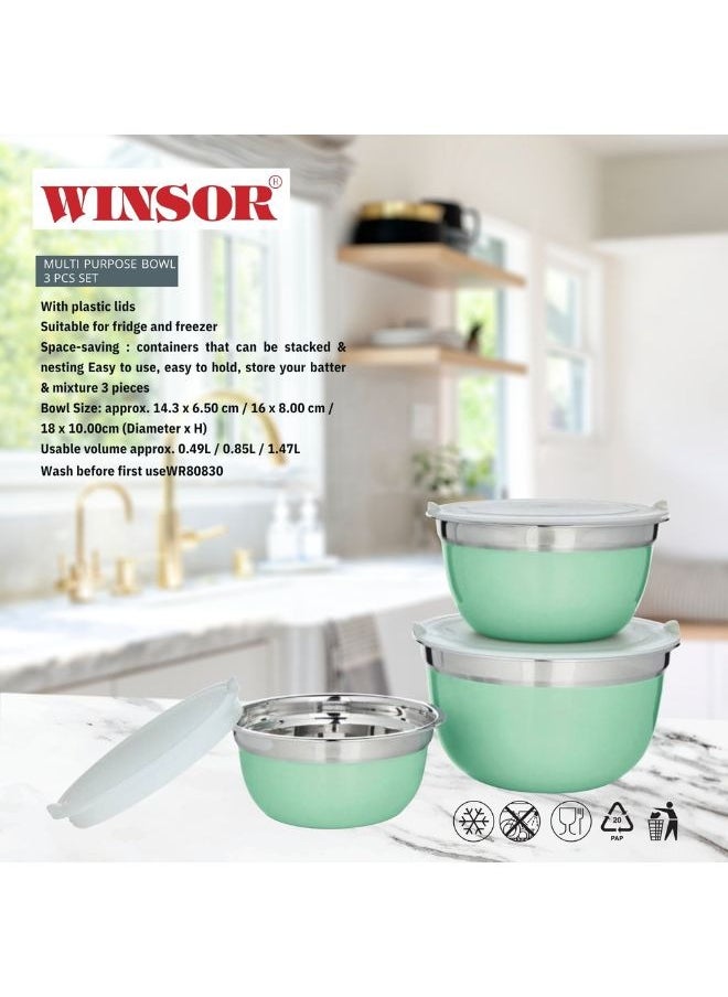 Winsor WINSOR Mixing Bowls With Airtight Lids | Stainless Steel Mixing Bowls Set | 3 Sizes With Non-Slip Silicone Bottom, Fit As Baking Gift Or Kitchen Cereal Salad  - Image 5