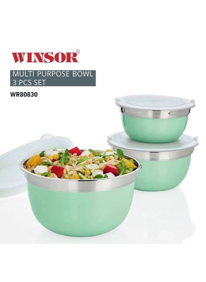 Winsor WINSOR Mixing Bowls With Airtight Lids | Stainless Steel Mixing Bowls Set | 3 Sizes With Non-Slip Silicone Bottom, Fit As Baking Gift Or Kitchen Cereal Salad  - Image 2