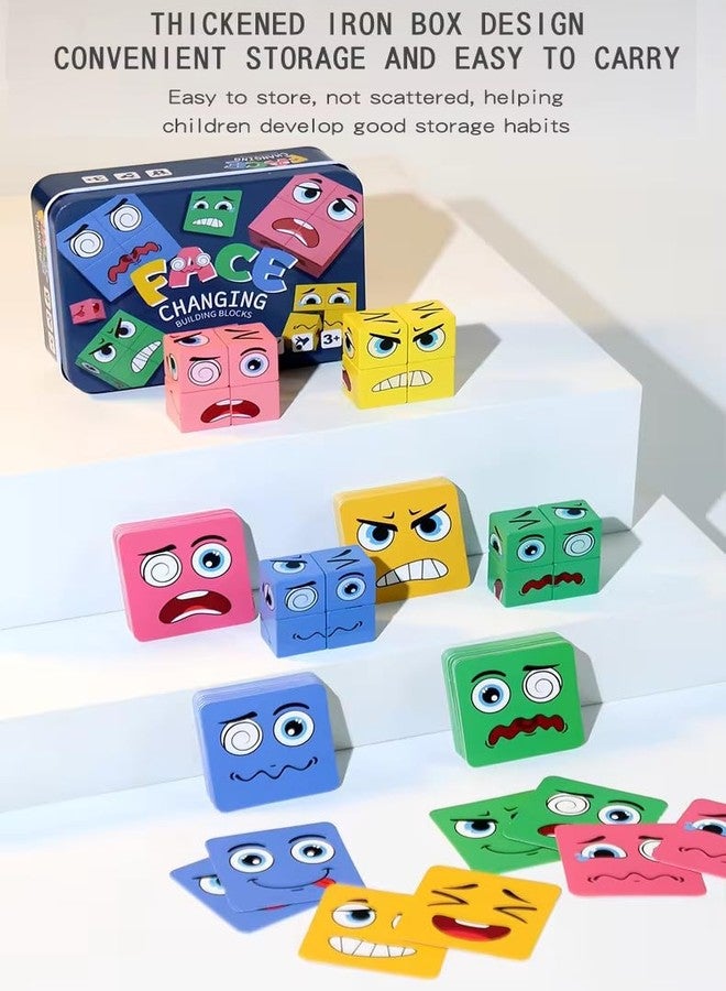 Goyal's Wooden Emoji Cube Face Changing Game for Kids | Expressions Matching Block Puzzle Toy, Preschool Educational Learning Memory Building Board Games (Normal Face Cube) - Image 2